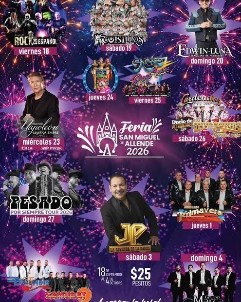 ¡Se armó la fiesta en el corazón de San Miguel de Allende! 🎉🔥La Feria de SMA🎡 ya llegó con atracciones para toda la familia, así que prepara el grupo de WhatsApp, avísale a la todos y junta a tus amigos porque la noche promete buena música, antojitos y mucha diversión. 💃🕺